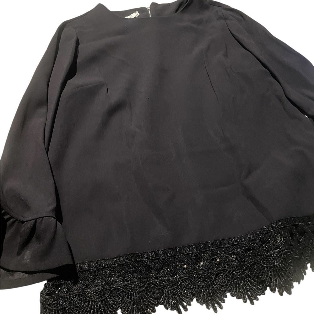 Chicos Elegant Black Lace Trim Women's Top silver zipper size XL great condition
